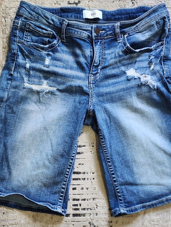 BKE Pants - BKE Victoria Blue Distressed Denim Bermuda Shorts Womens Waist 31 In Ripped